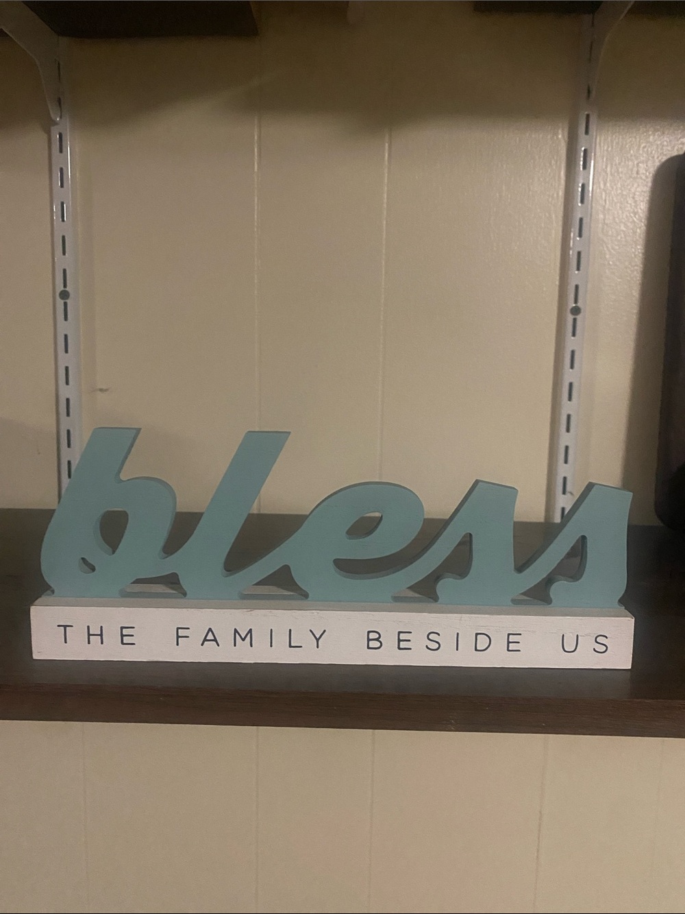 'Bless' Wooden Tabletop Sign in Light Blue and White